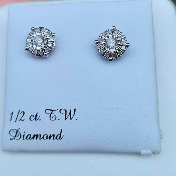 1/2 Carat T.W. Diamond Composite Round Stud Earrings MSRP $700 - Picture 1 of 11